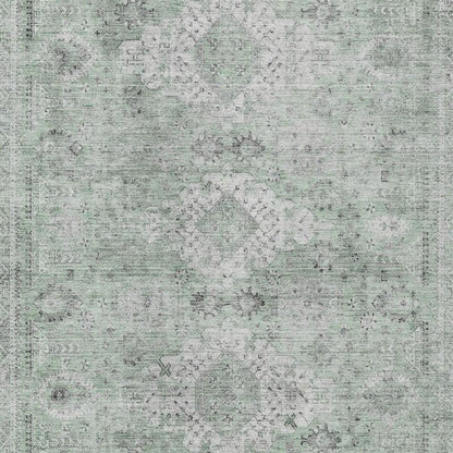 9' X 12' Mint Green And Green Oriental Washable Indoor Outdoor Area Rug