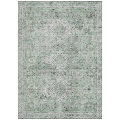 9' X 12' Mint Green And Green Oriental Washable Indoor Outdoor Area Rug