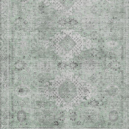 9' X 12' Mint Green And Green Oriental Washable Indoor Outdoor Area Rug