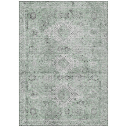 9' X 12' Mint Green And Green Oriental Washable Indoor Outdoor Area Rug