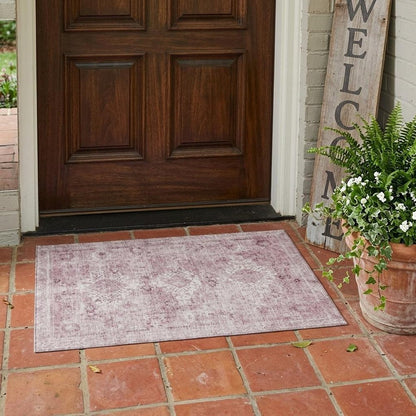3' X 5' Pink And Blush Oriental Washable Indoor Outdoor Area Rug HomeRoots