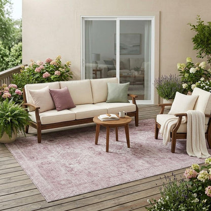 5' X 8' Pink And Blush Oriental Washable Indoor Outdoor Area Rug HomeRoots
