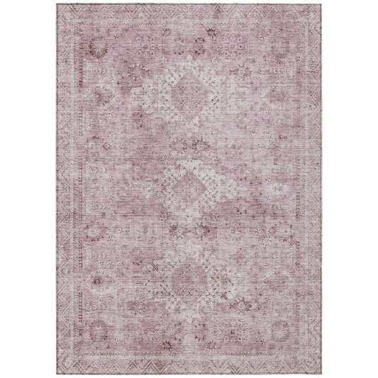 5' X 8' Pink And Blush Oriental Washable Indoor Outdoor Area Rug