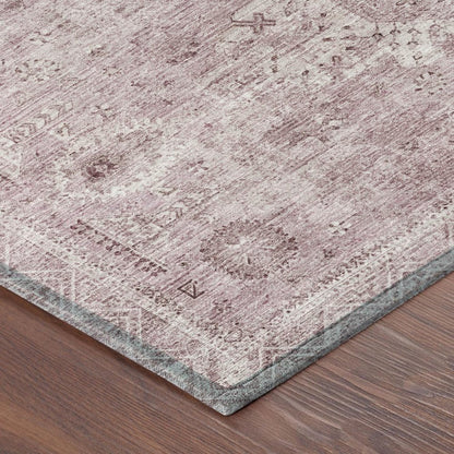 8' Pink And Blush Round Oriental Washable Indoor Outdoor Area Rug HomeRoots