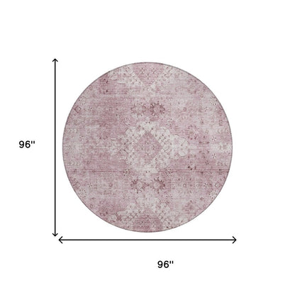 8' Pink And Blush Round Oriental Washable Indoor Outdoor Area Rug HomeRoots