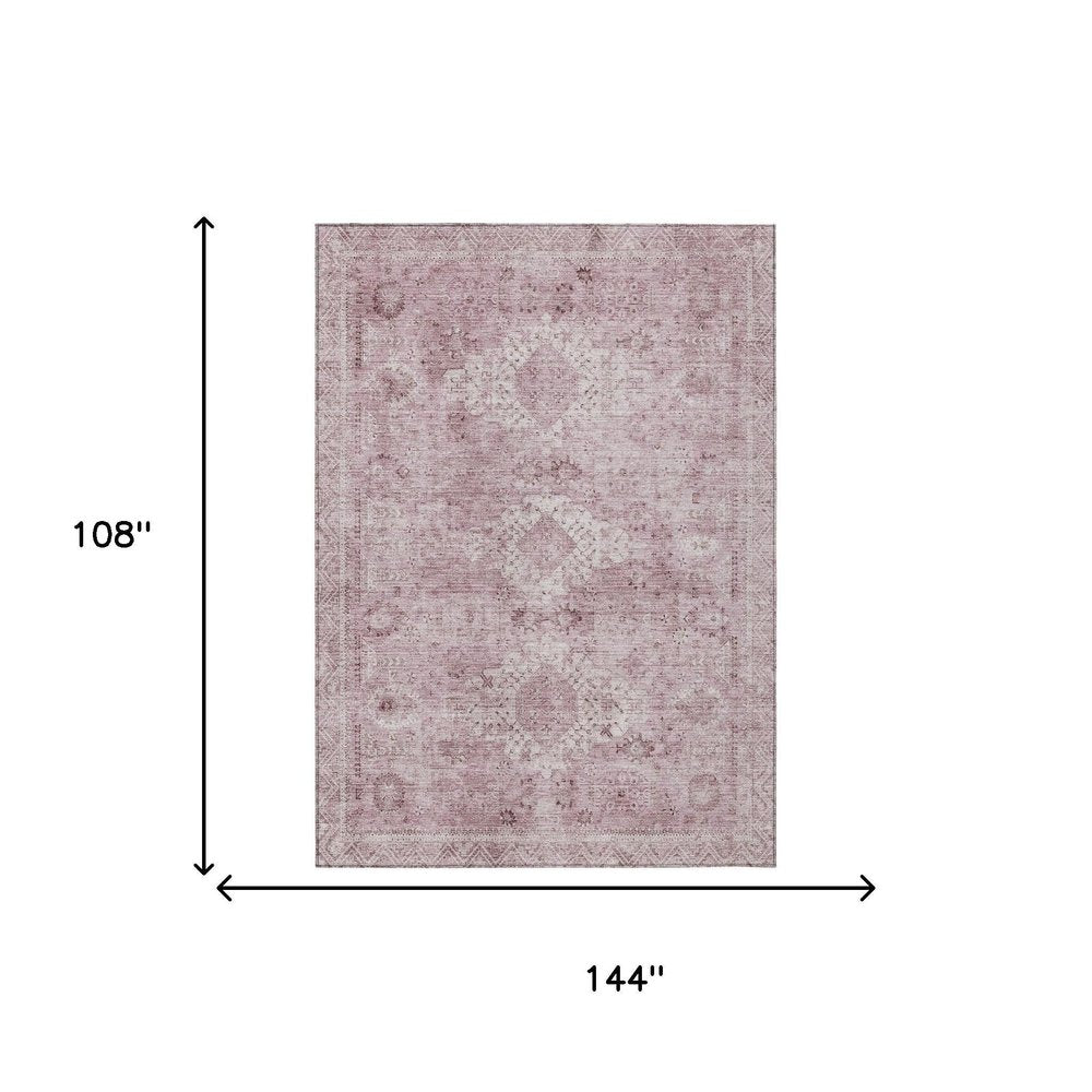 9' X 12' Pink And Blush Oriental Washable Indoor Outdoor Area Rug — view 4
