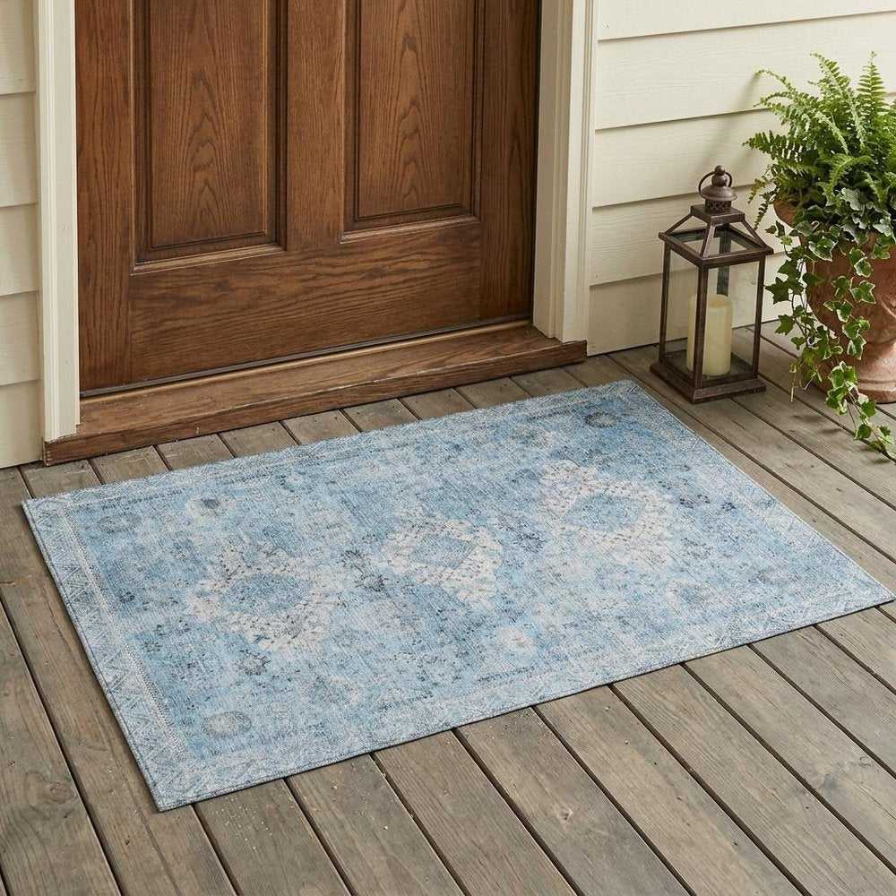 3' X 5' Sky Blue And Blue Oriental Washable Indoor Outdoor Area Rug HomeRoots
