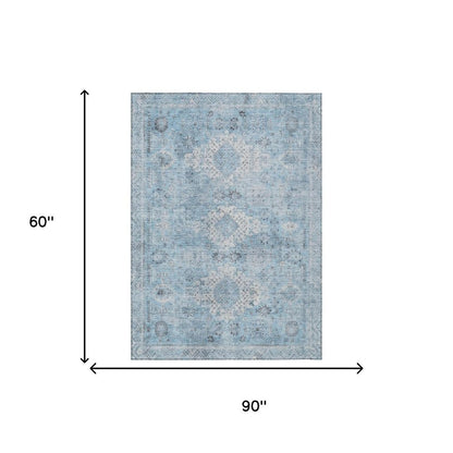 5' X 8' Sky Blue And Blue Oriental Washable Indoor Outdoor Area Rug HomeRoots