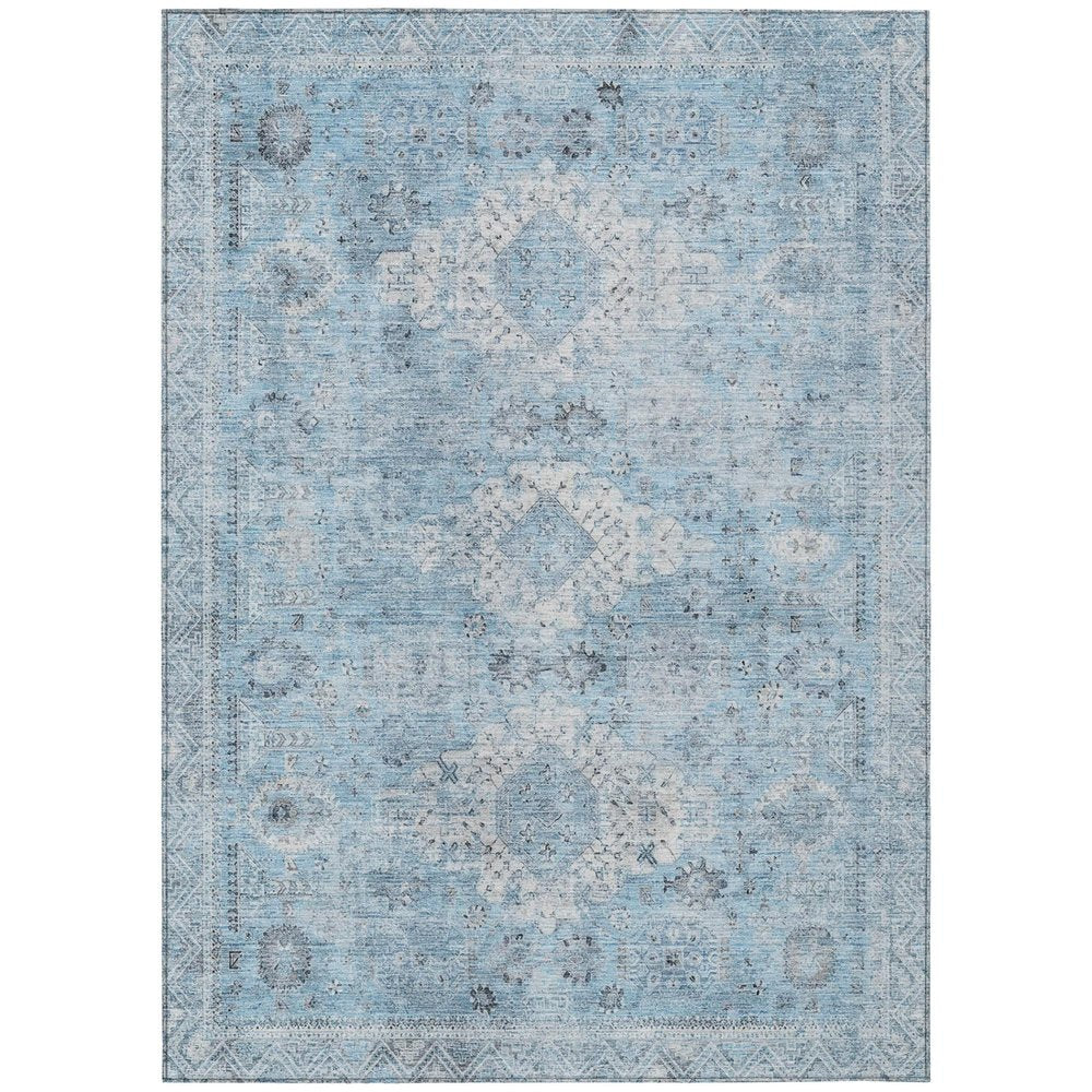 5' X 8' Sky Blue And Blue Oriental Washable Indoor Outdoor Area Rug — view 2