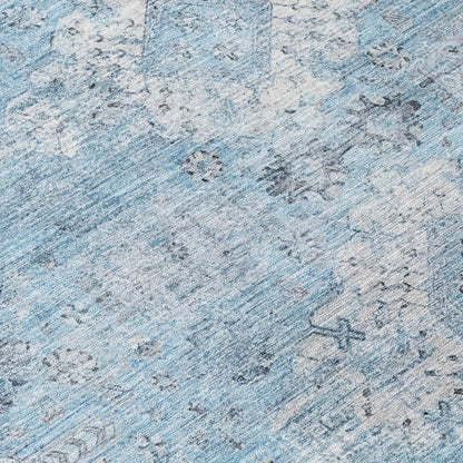 8' Sky Blue And Blue Round Oriental Washable Indoor Outdoor Area Rug HomeRoots