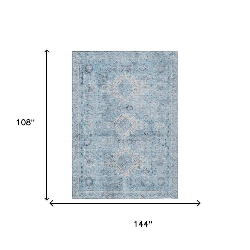 9' X 12' Sky Blue And Blue Oriental Washable Indoor Outdoor Area Rug HomeRoots
