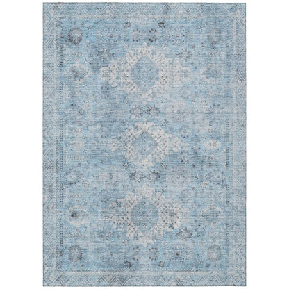 9' X 12' Sky Blue And Blue Oriental Washable Indoor Outdoor Area Rug HomeRoots