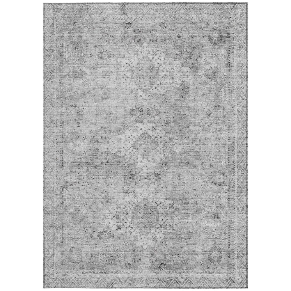 3' X 5' Silver And Gray Oriental Washable Indoor Outdoor Area Rug — view 7