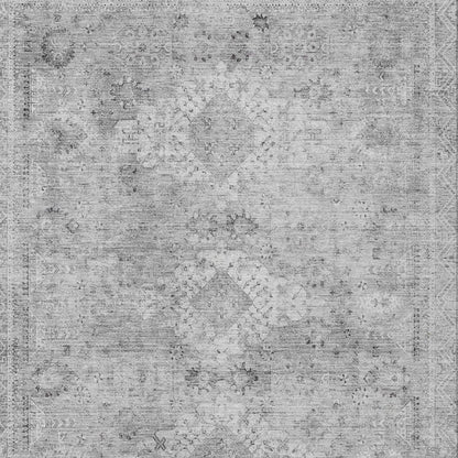 3' X 5' Silver And Gray Oriental Washable Indoor Outdoor Area Rug