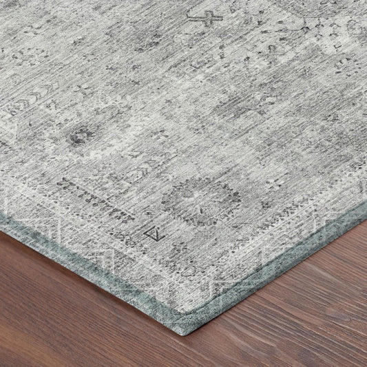 5' X 8' Silver And Gray Oriental Washable Indoor Outdoor Area Rug