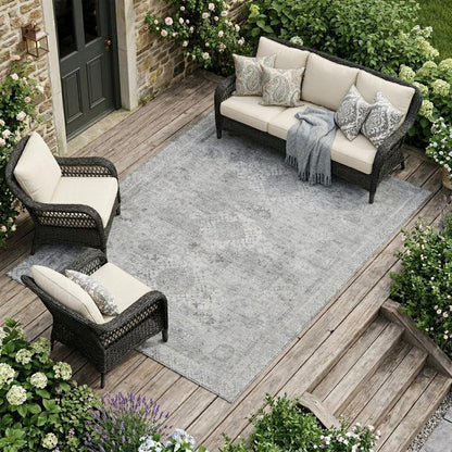 10' X 14' Silver And Gray Oriental Washable Indoor Outdoor Area Rug HomeRoots