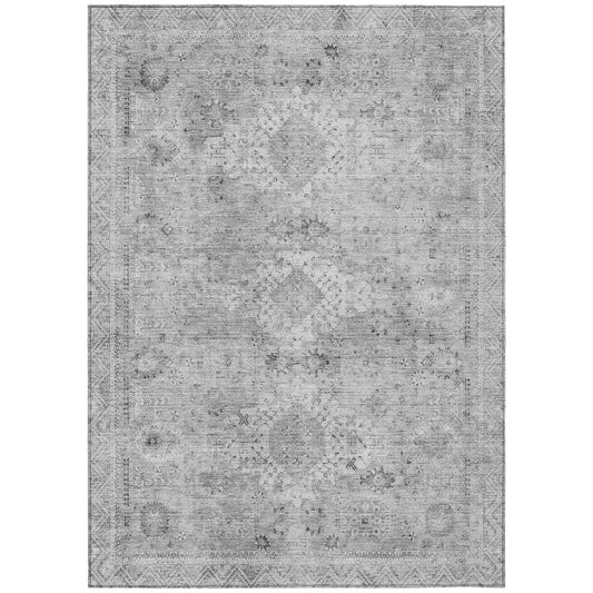 10' X 14' Silver And Gray Oriental Washable Indoor Outdoor Area Rug