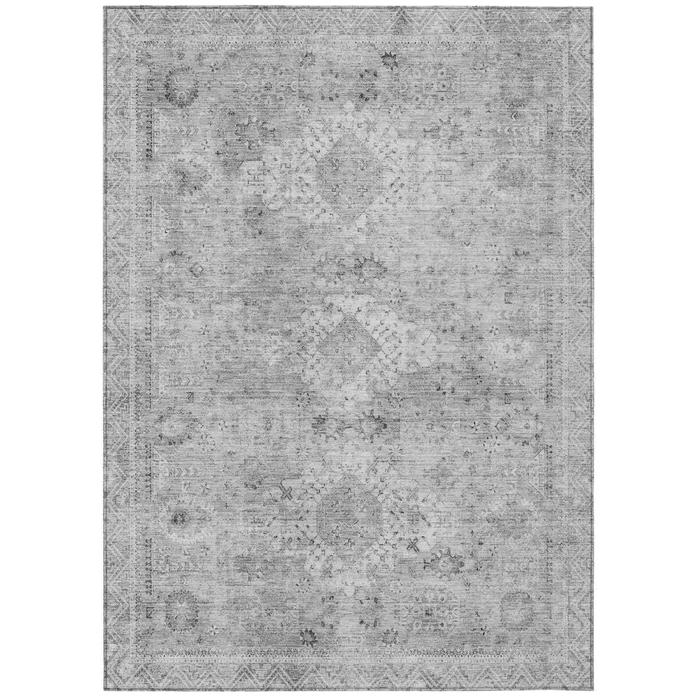 10' X 14' Silver And Gray Oriental Washable Indoor Outdoor Area Rug — view 2