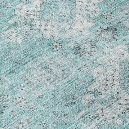 5' X 8' Turquoise And Teal Blue Oriental Washable Indoor Outdoor Area Rug HomeRoots
