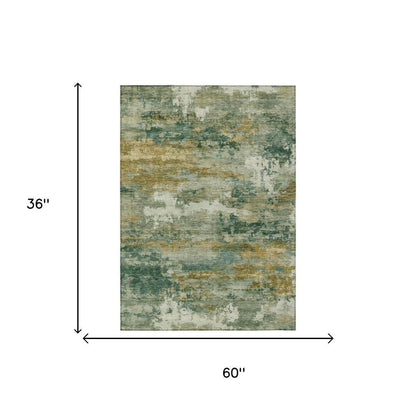 3' X 5' Green And Brown Abstract Washable Indoor Outdoor Area Rug HomeRoots