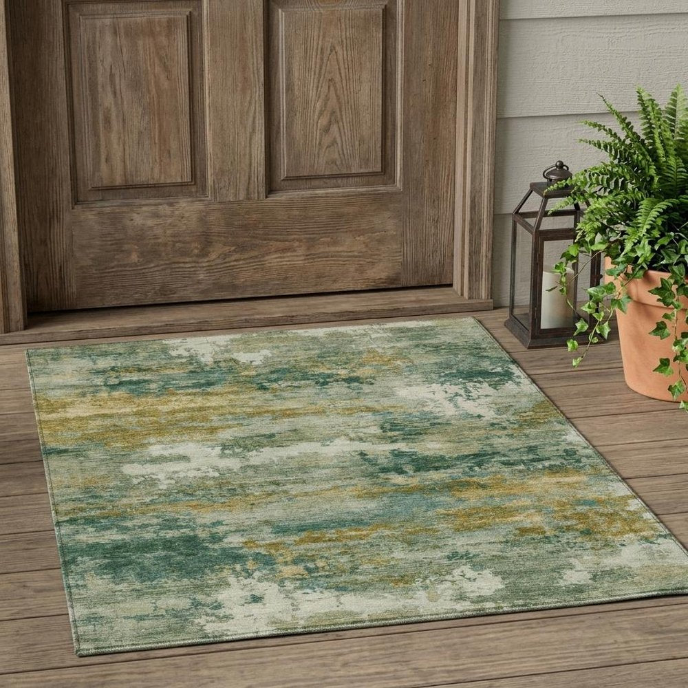 3' X 5' Green And Brown Abstract Washable Indoor Outdoor Area Rug — view 5