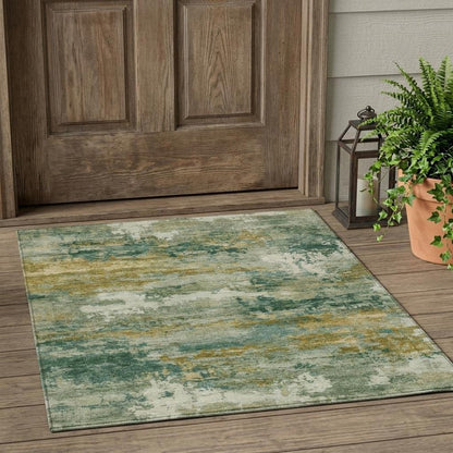3' X 5' Green And Brown Abstract Washable Indoor Outdoor Area Rug HomeRoots