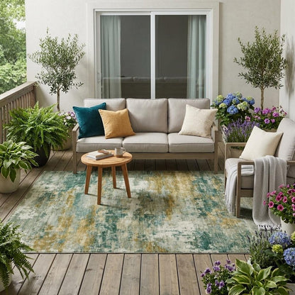 5' X 8' Green And Brown Abstract Washable Indoor Outdoor Area Rug HomeRoots