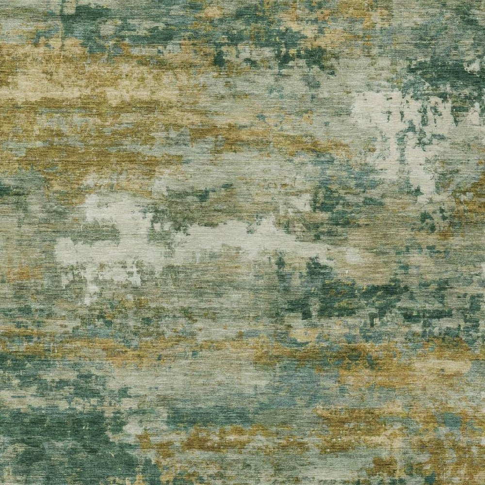 5' X 8' Green And Brown Abstract Washable Indoor Outdoor Area Rug