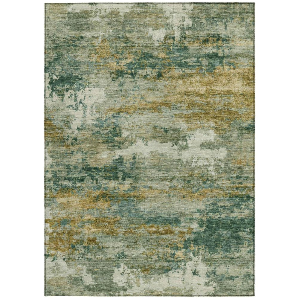 5' X 8' Green And Brown Abstract Washable Indoor Outdoor Area Rug