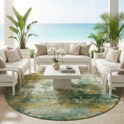 8' Green And Brown Round Abstract Washable Indoor Outdoor Area Rug HomeRoots