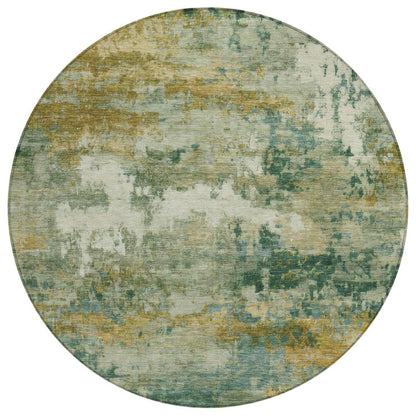 8' Green And Brown Round Abstract Washable Indoor Outdoor Area Rug HomeRoots