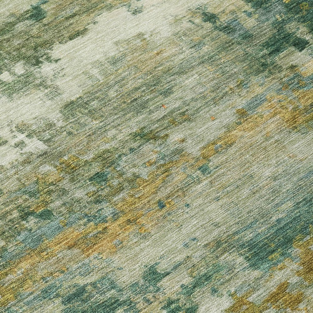 8' Green And Brown Round Abstract Washable Indoor Outdoor Area Rug — view 4