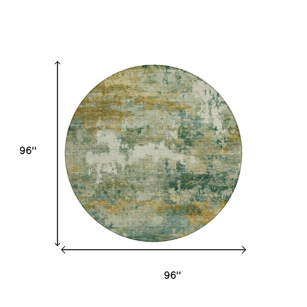 8' Green And Brown Round Abstract Washable Indoor Outdoor Area Rug HomeRoots