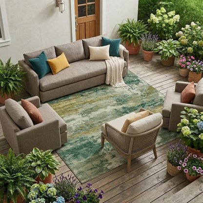 8' X 10' Green And Brown Abstract Washable Indoor Outdoor Area Rug HomeRoots