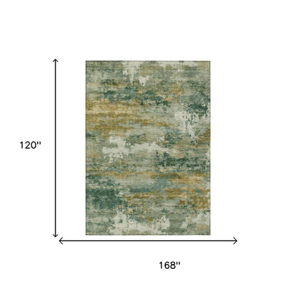 10' X 14' Green And Brown Abstract Washable Indoor Outdoor Area Rug HomeRoots