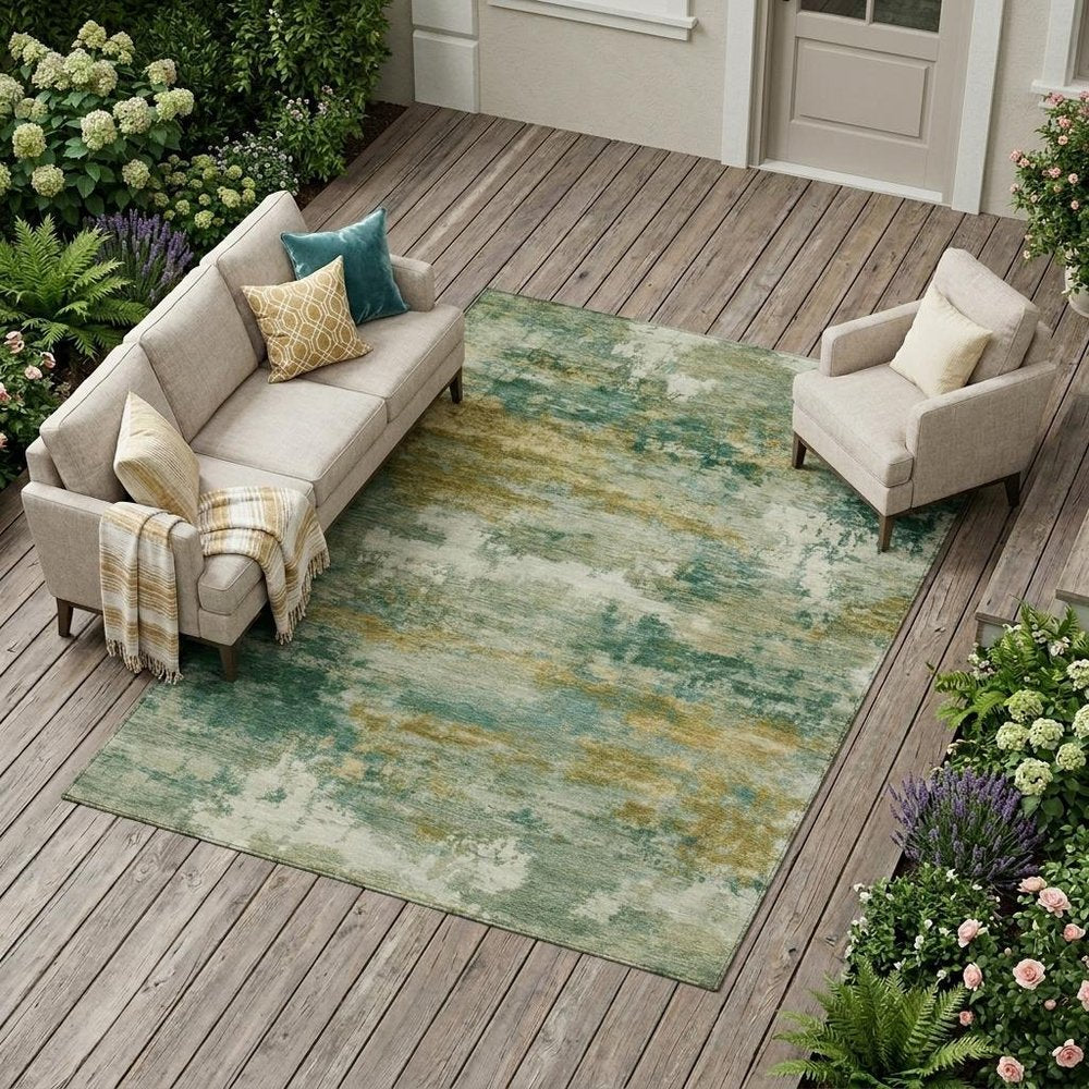 10' X 14' Green And Brown Abstract Washable Indoor Outdoor Area Rug HomeRoots