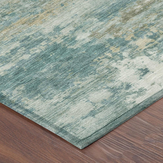 5' X 8' Aqua And Teal Blue Abstract Washable Indoor Outdoor Area Rug