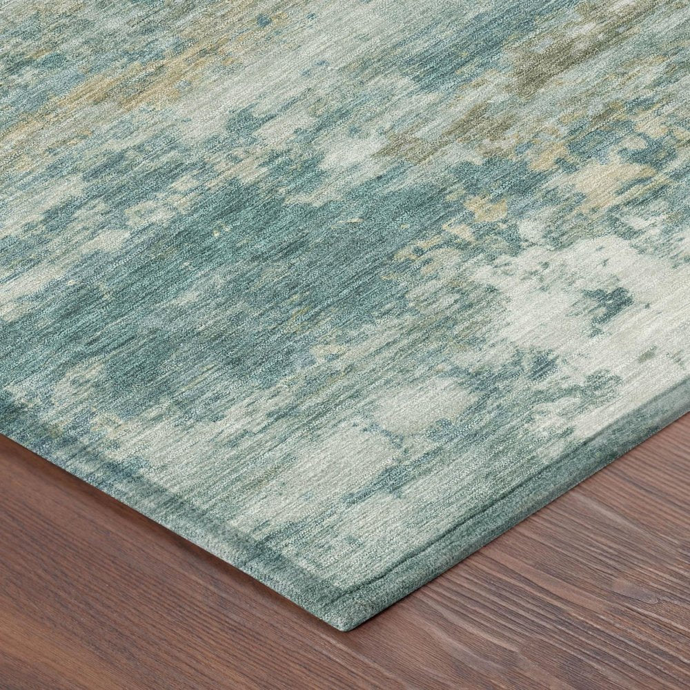 5' X 8' Aqua And Teal Blue Abstract Washable Indoor Outdoor Area Rug — view 2