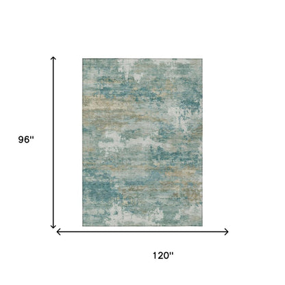 8' X 10' Aqua And Teal Blue Abstract Washable Indoor Outdoor Area Rug HomeRoots