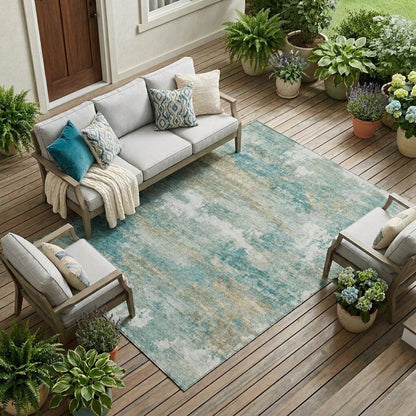 9' X 12' Aqua And Teal Blue Abstract Washable Indoor Outdoor Area Rug HomeRoots