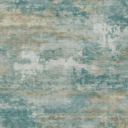 10' X 14' Aqua And Teal Blue Abstract Washable Indoor Outdoor Area Rug