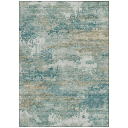 10' X 14' Aqua And Teal Blue Abstract Washable Indoor Outdoor Area Rug