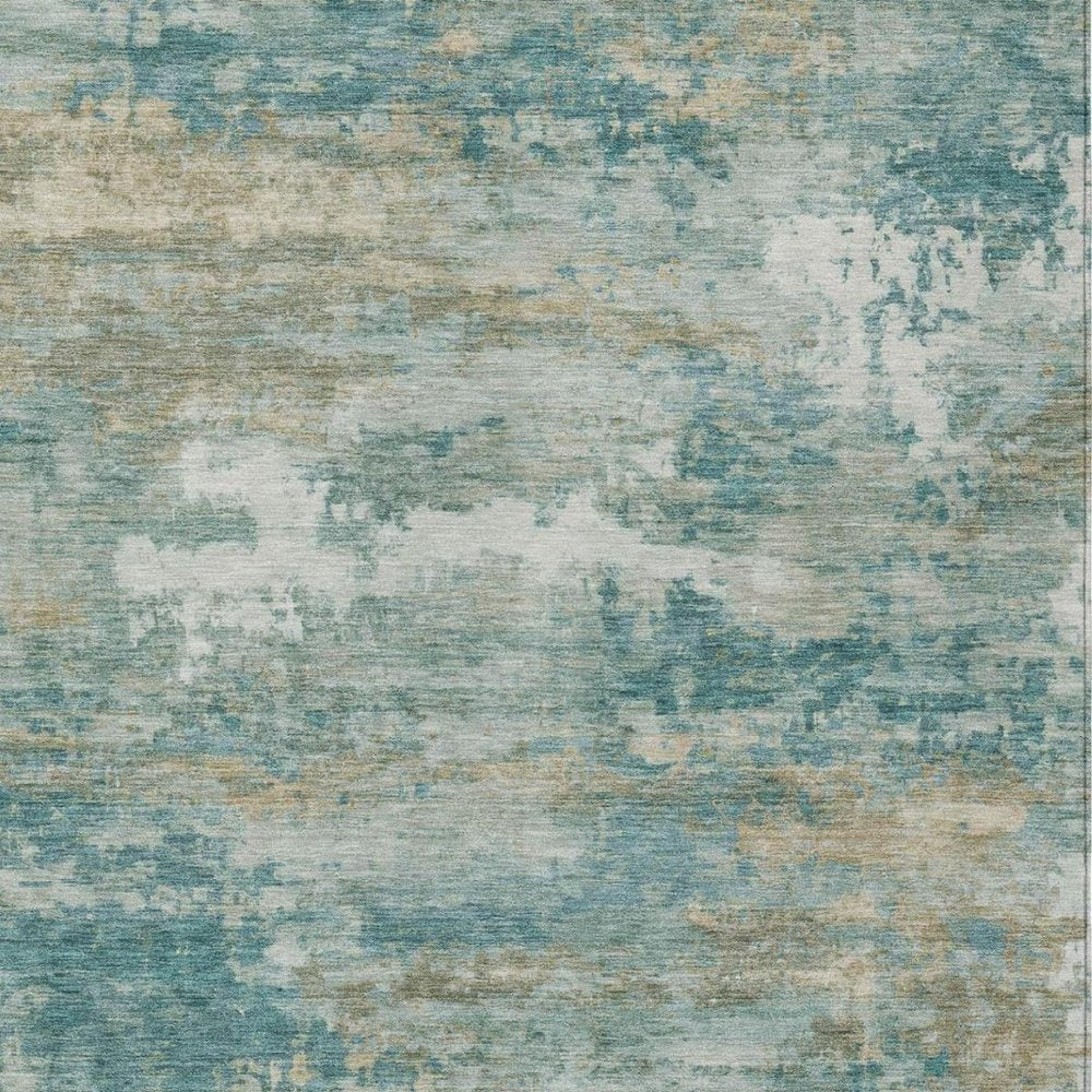 10' X 14' Aqua And Teal Blue Abstract Washable Indoor Outdoor Area Rug