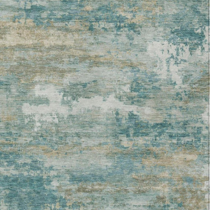 10' X 14' Aqua And Teal Blue Abstract Washable Indoor Outdoor Area Rug