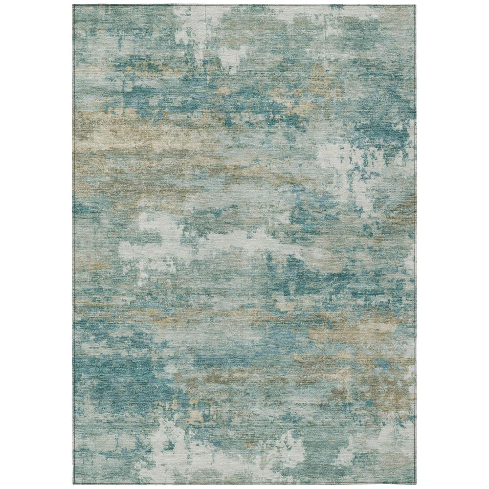 10' X 14' Aqua And Teal Blue Abstract Washable Indoor Outdoor Area Rug