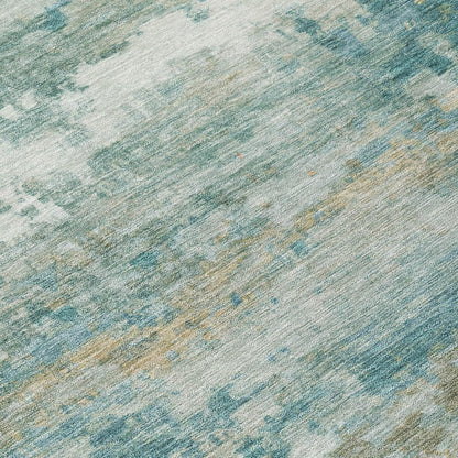 10' X 14' Aqua And Teal Blue Abstract Washable Indoor Outdoor Area Rug