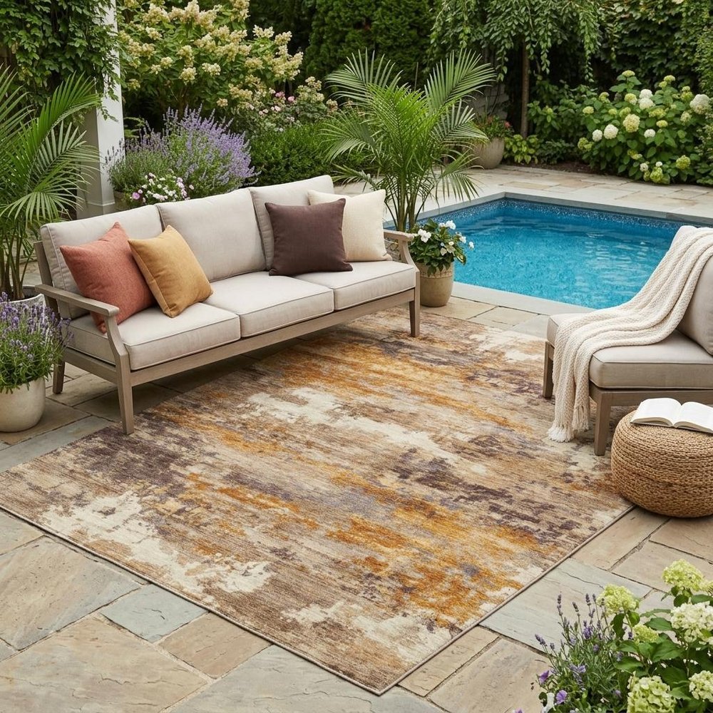 5' X 8' Brown And Copper Abstract Washable Indoor Outdoor Area Rug HomeRoots