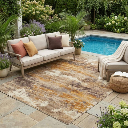 5' X 8' Brown And Copper Abstract Washable Indoor Outdoor Area Rug HomeRoots