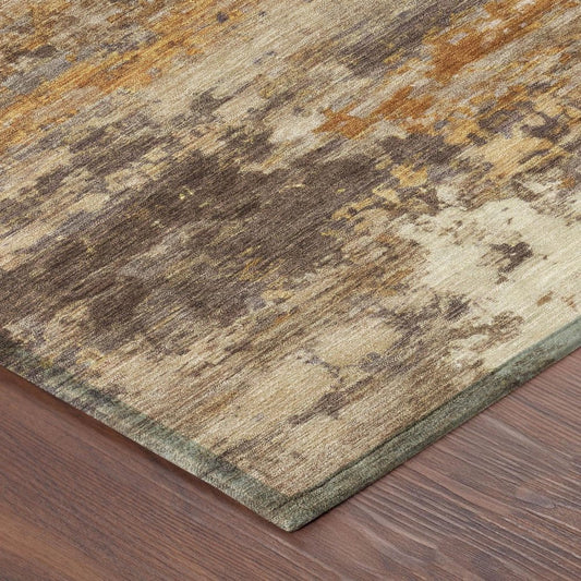 5' X 8' Brown And Copper Abstract Washable Indoor Outdoor Area Rug