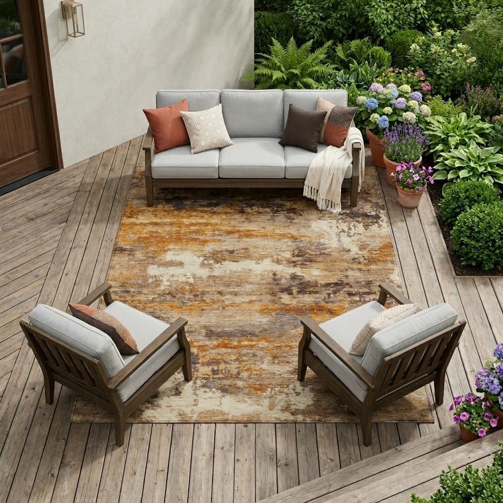 8' X 10' Brown And Copper Abstract Washable Indoor Outdoor Area Rug HomeRoots